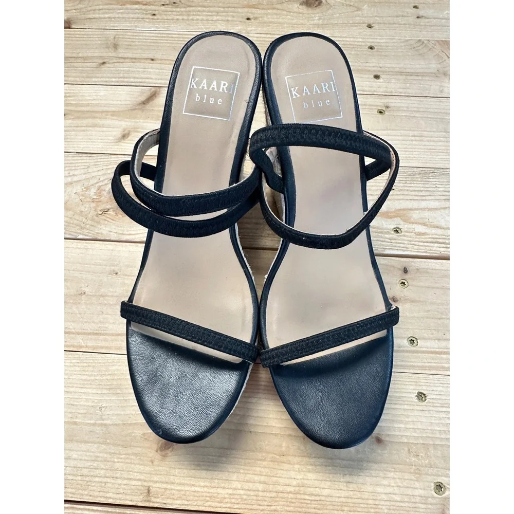 KAARI blue Womens Black Strappy Wedge Espadrille Sandals Size 8.5